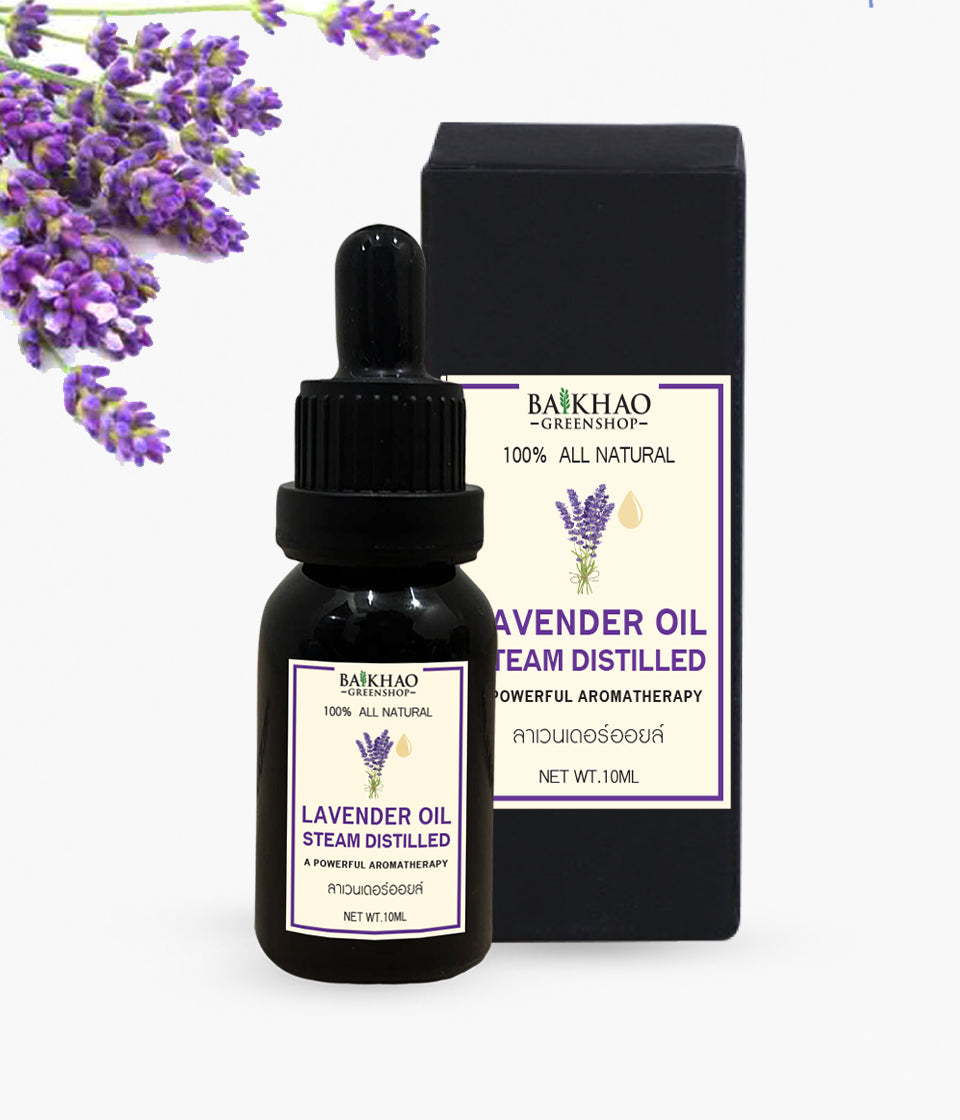 100% Pure Lavender Essential Oil (India Origin) – Undiluted Pure Natural Extract with Glass Dropper Bottle (Baikhao Brand)