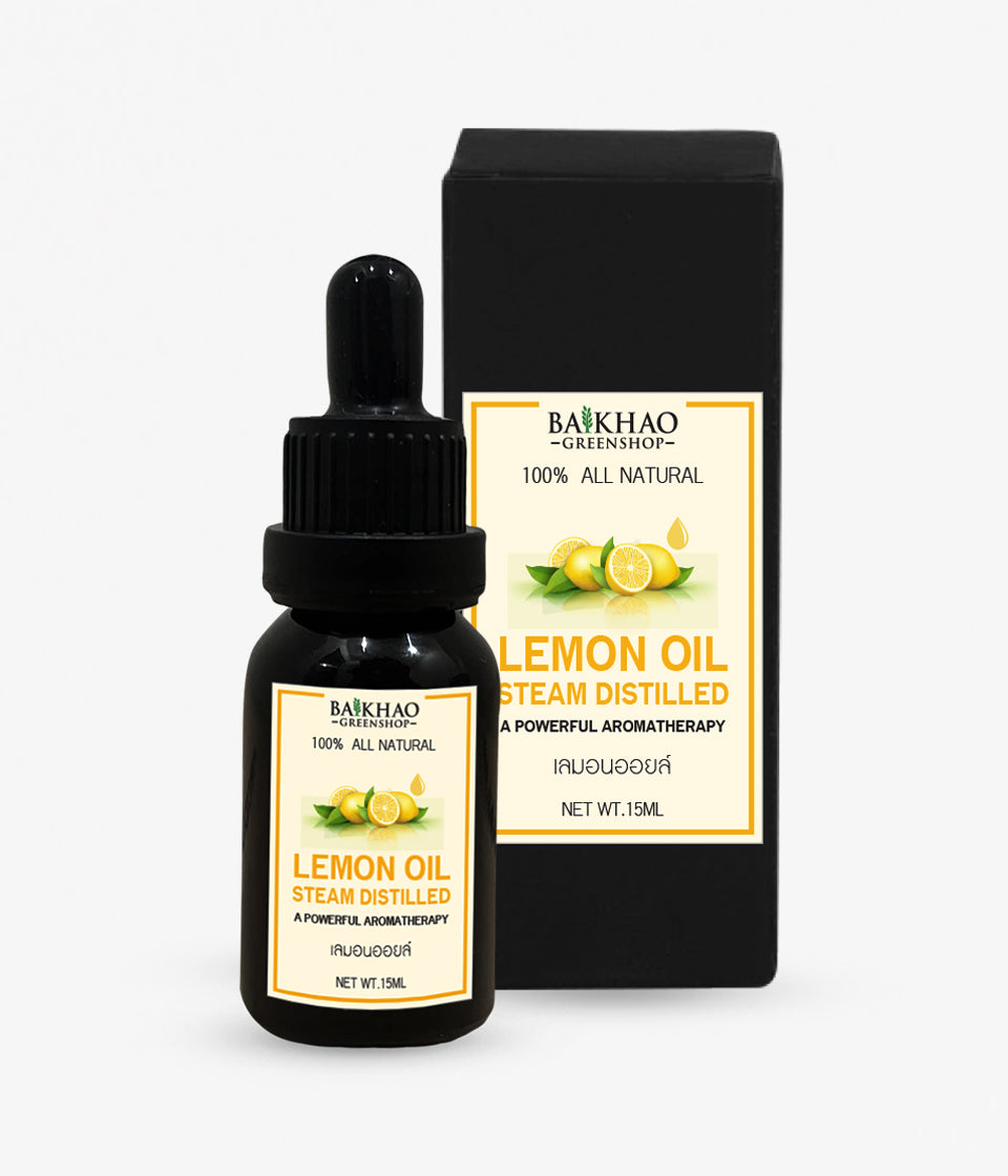 100% Pure Lemon Oil Essential Oil (India Origin) – Undiluted Pure Natural Extract with Glass Dropper Bottle (Baikhao Brand)