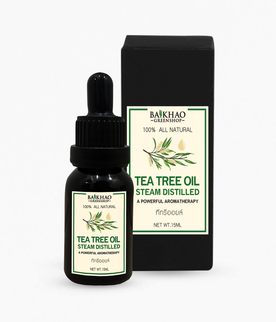 100% Pure Tea Tree Essential Oil (India Origin) – Undiluted Pure Natural Extract with Glass Dropper Bottle (Baikhao Brand)